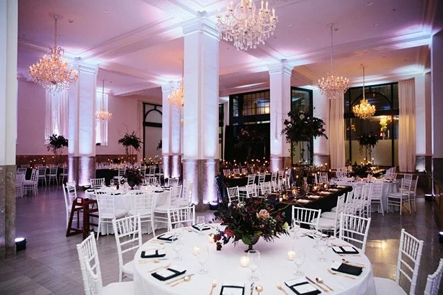 The contrast between the elements of this setup are striking, and the lighted columns really take the space to the next level! Photograph courtesy of https://www.movemountains.co/. #providence #rhodeisland #ballroom #weddings #specialevents #providen