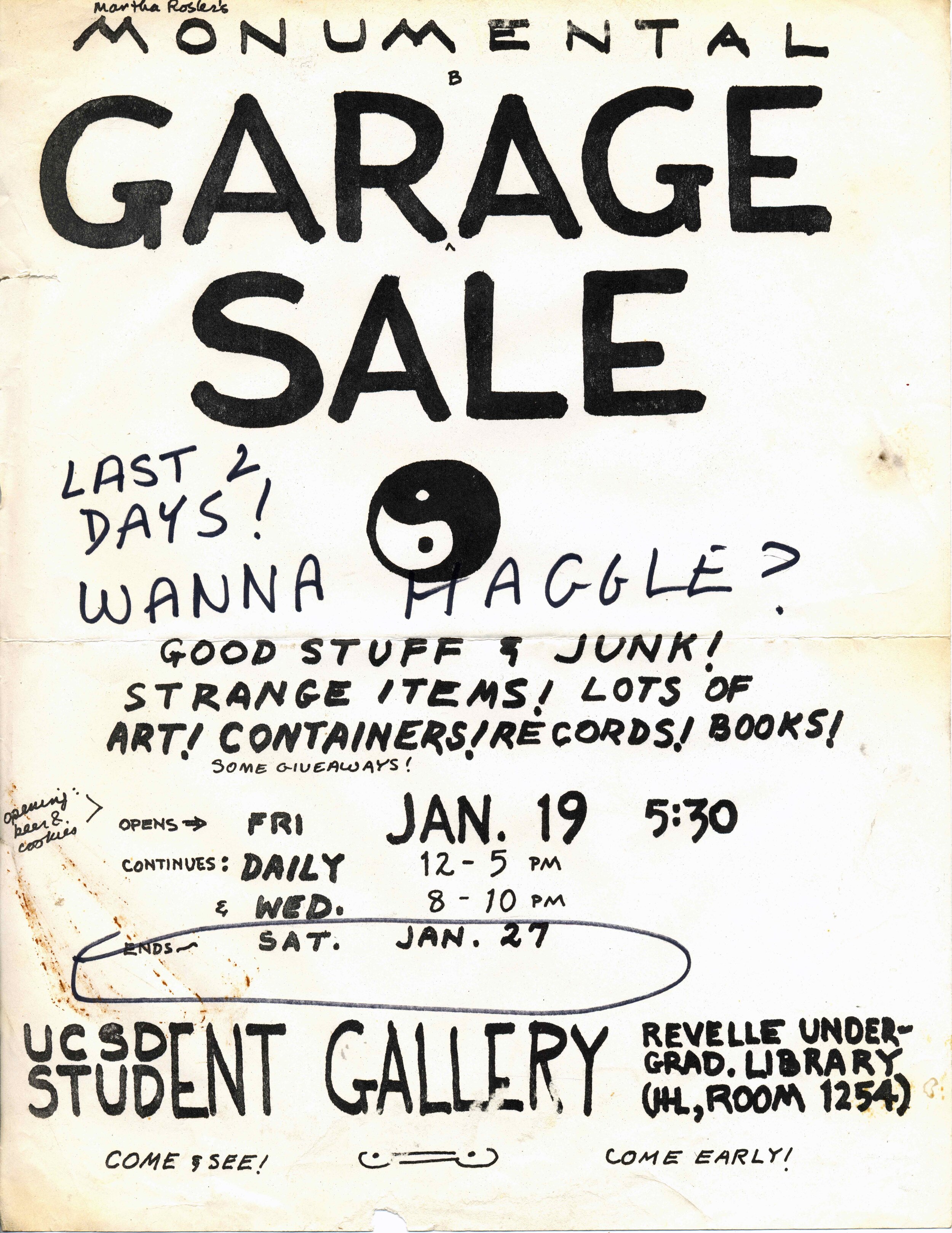  The original poster for the  Monumental Garage Sale , 1973, at the University of California, San Diego, La Jolla Campus 