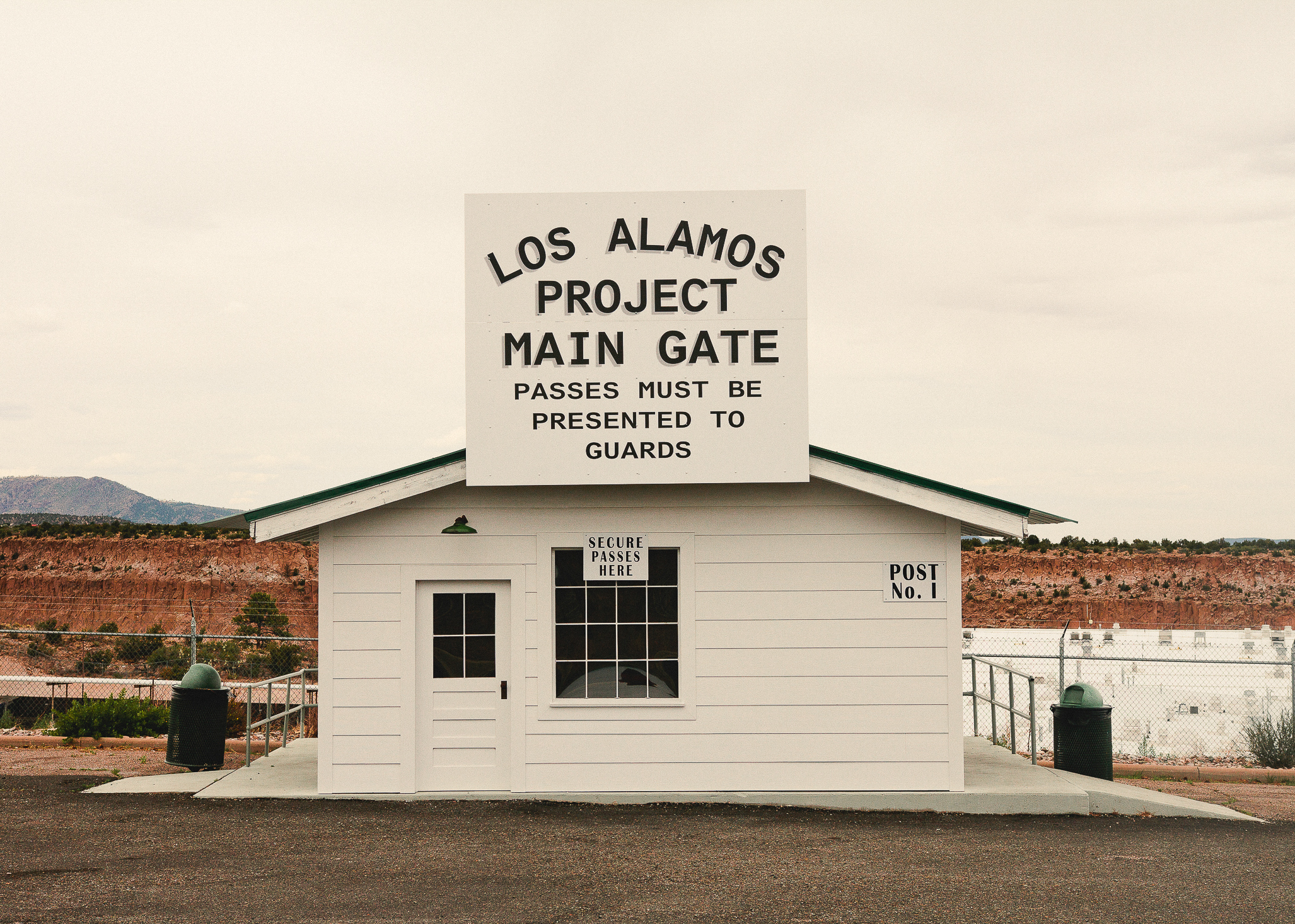  A reproduction of the main entrance to the Manhattan Project at Los Alamos, NM. 