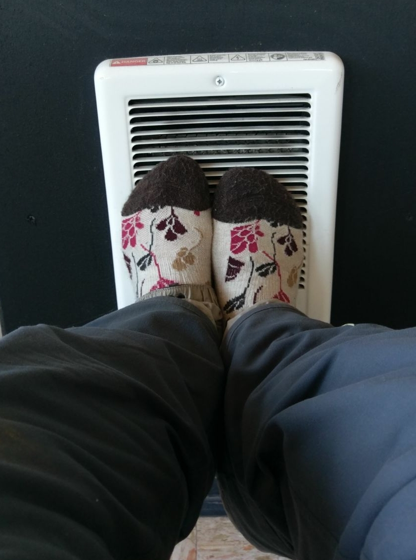 "Recognize this heater Trey? It's also useful for heating up frozen feet."