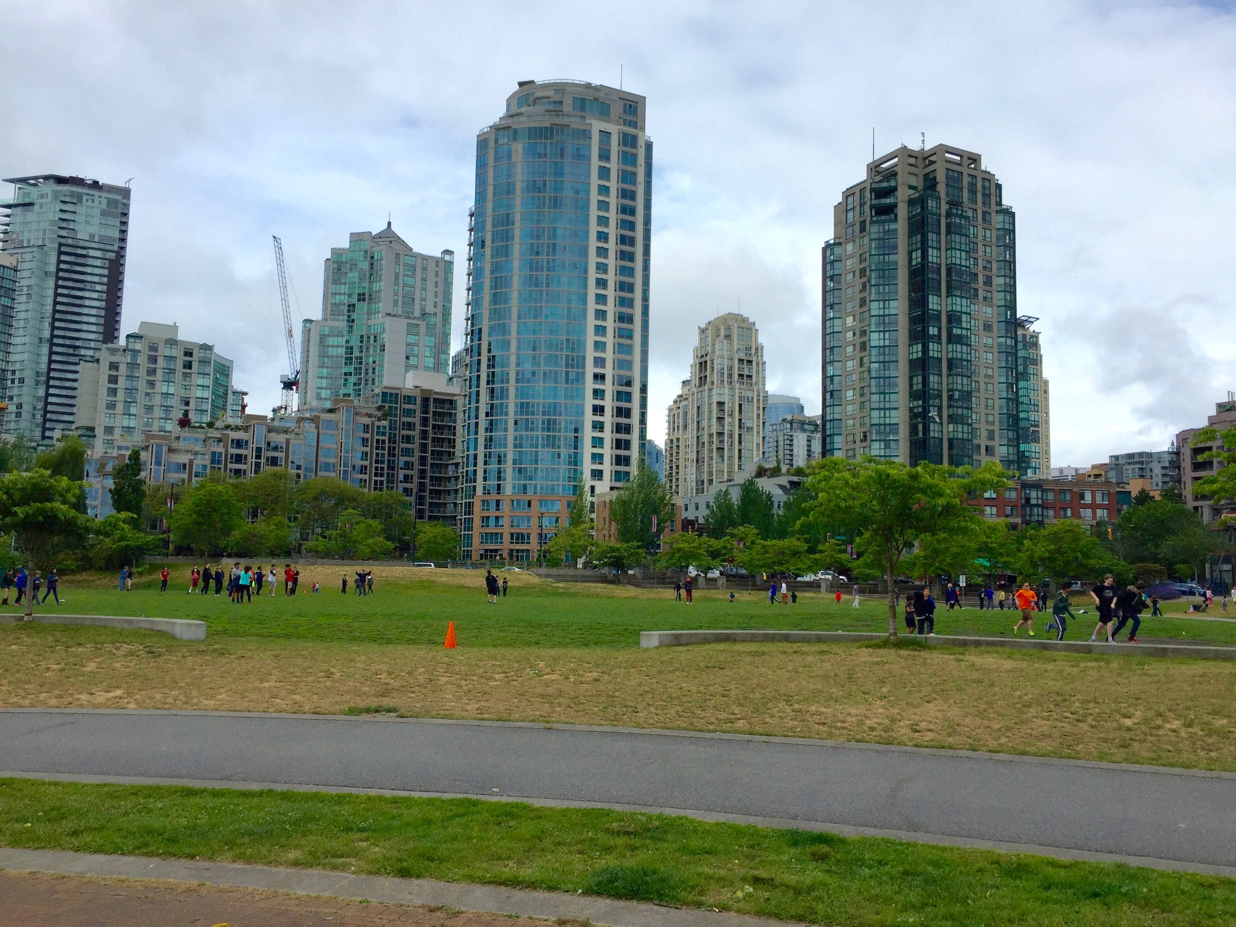 Residential towers and school playgrounds in False Creek area of Vancouver.