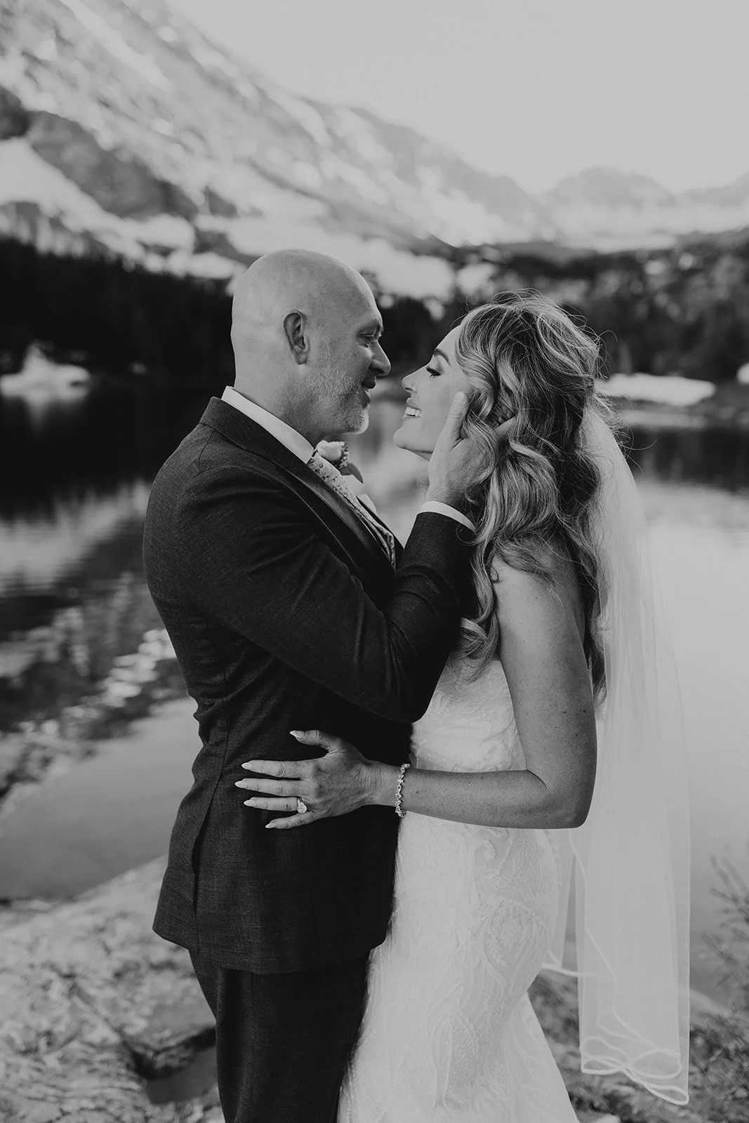 Couple laughing together after elopement ceremony in Breckenridge Colorado