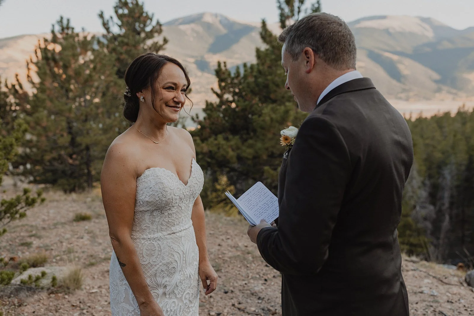 Mountain overlook ceremony near Twin Lakes with views toward Independence Pass in Colorado