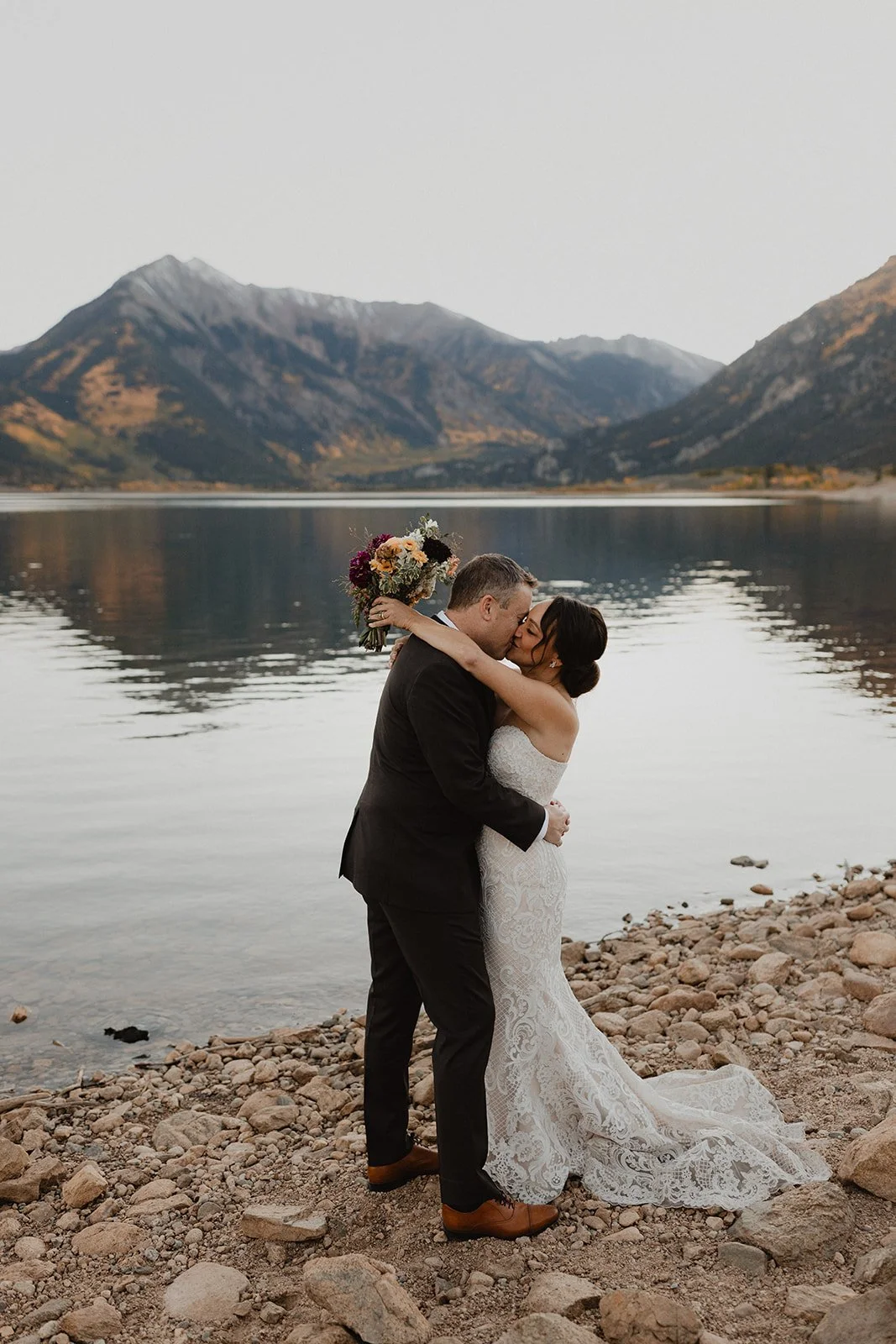 Quiet lakeside elopement portraits at Upper Twin Lake in Buena Vista, Colorado