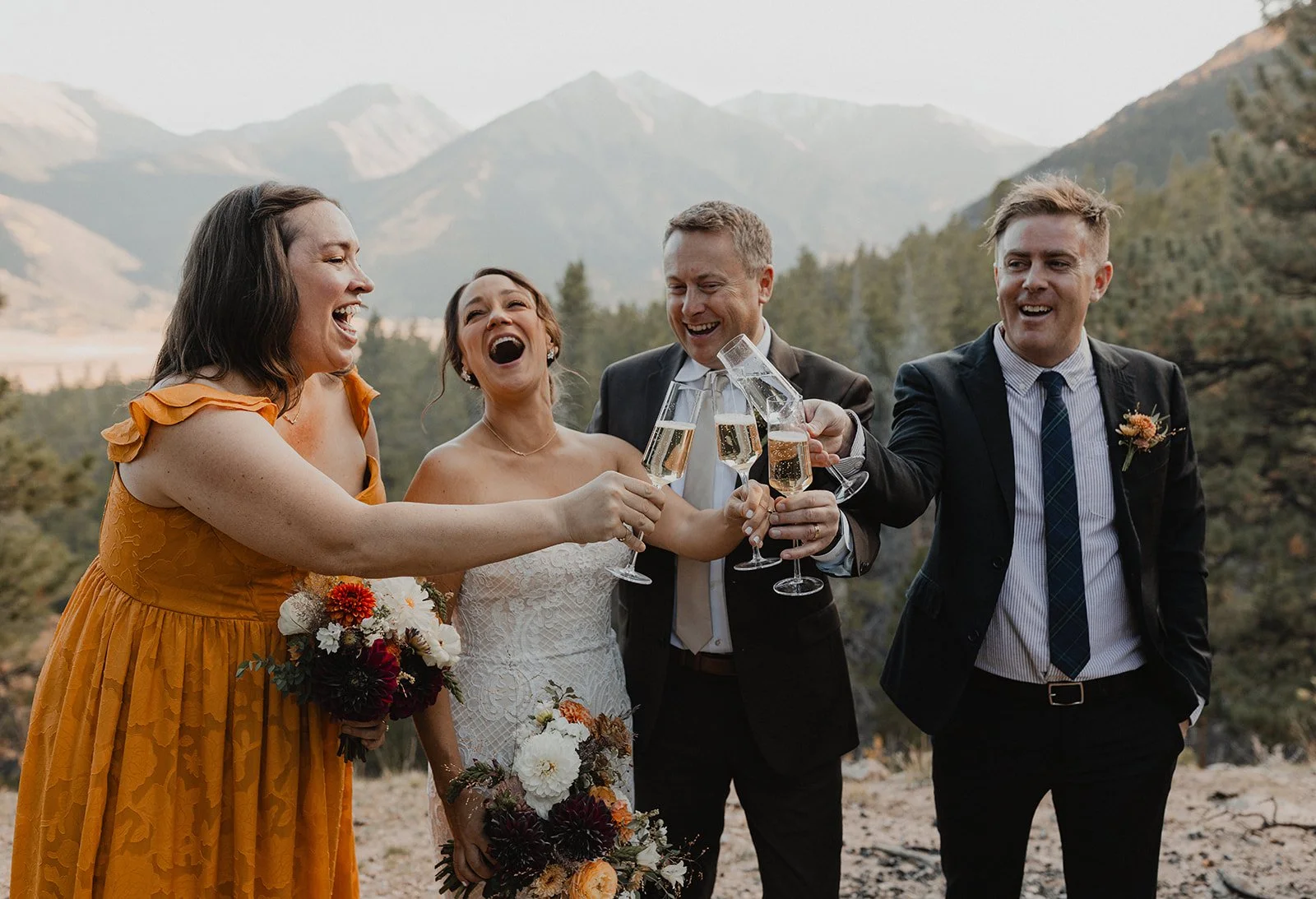 Champagne toast after an intimate Twin Lakes elopement in Buena Vista, Colorado