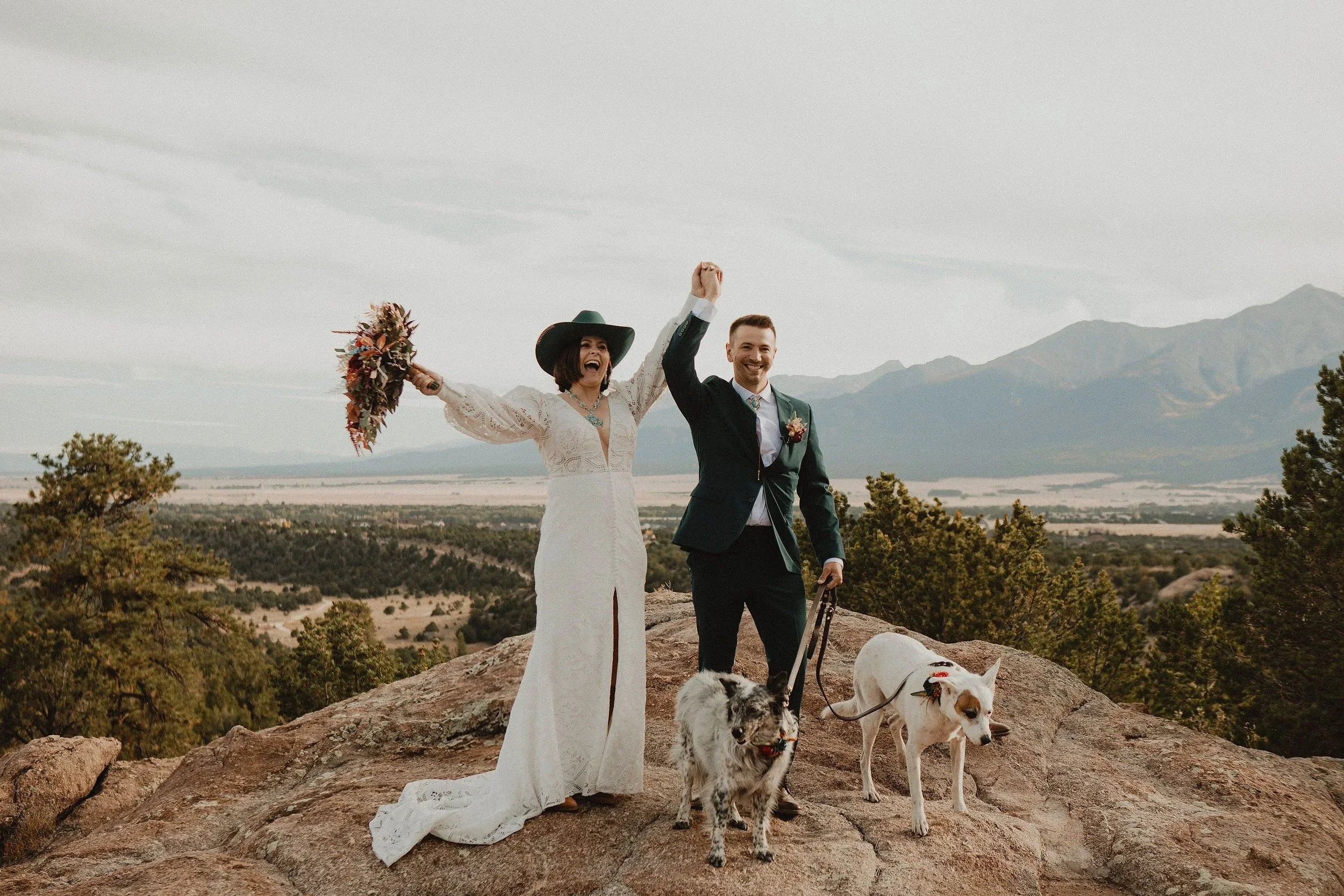 Caz and Nate at Turtle Rock in Buena Vista, Colorado with Mount Princeton at sunset
