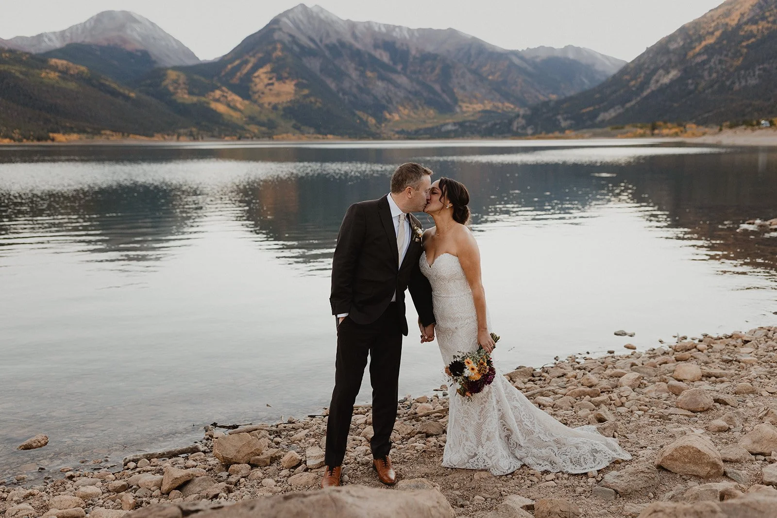 Jill and Con at Twin Lakes in Buena Vista, Colorado during their intimate fall elopement