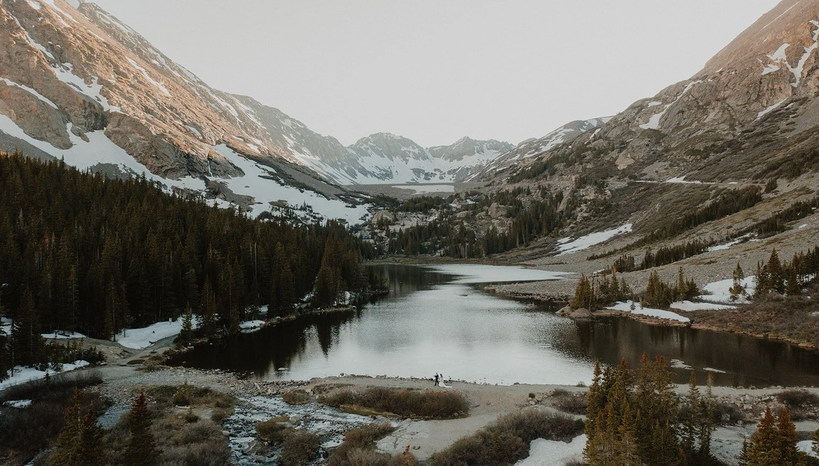 Drone view of Blue Lakes elopement near Mount Quandary in Colorado