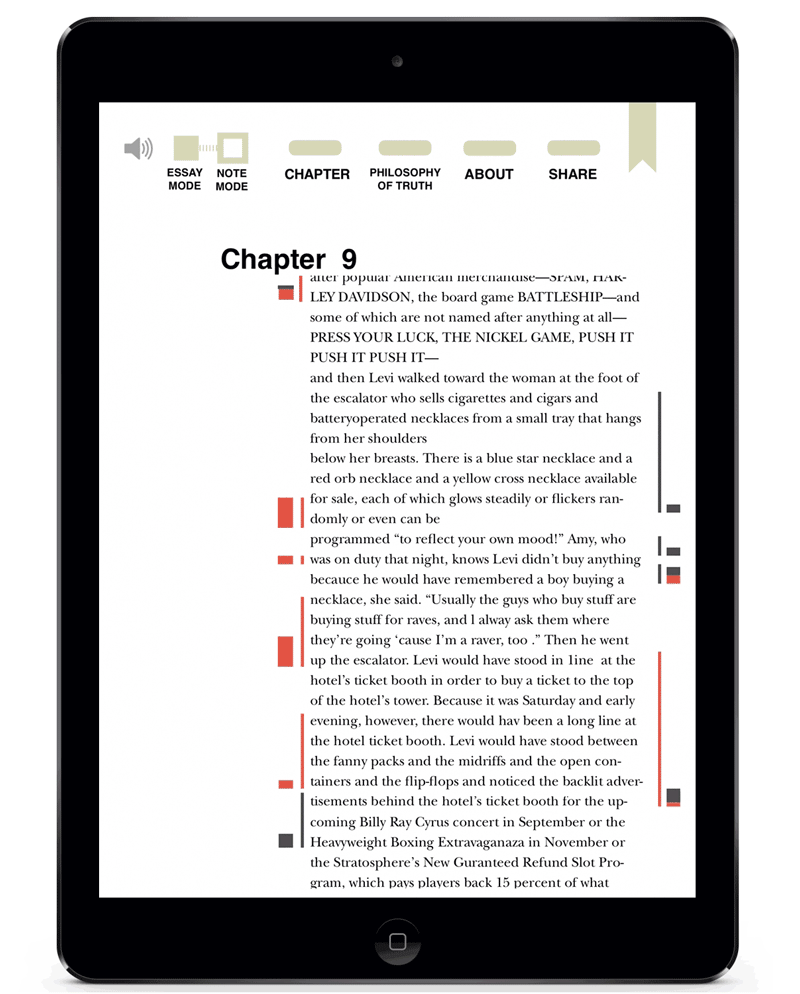 The Note Mode is mainly about the margin texts, with the original essay on the side for reference.