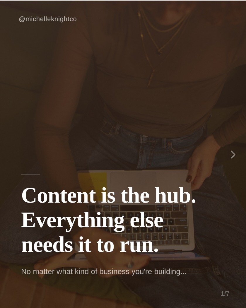 It doesn't matter if you're building an email list, a blog, a YouTube channel, or a social media following. And, it doesn't matter if you sell services, digital products, courses, or coaching.

Content is the hub. And without the hub working... none 
