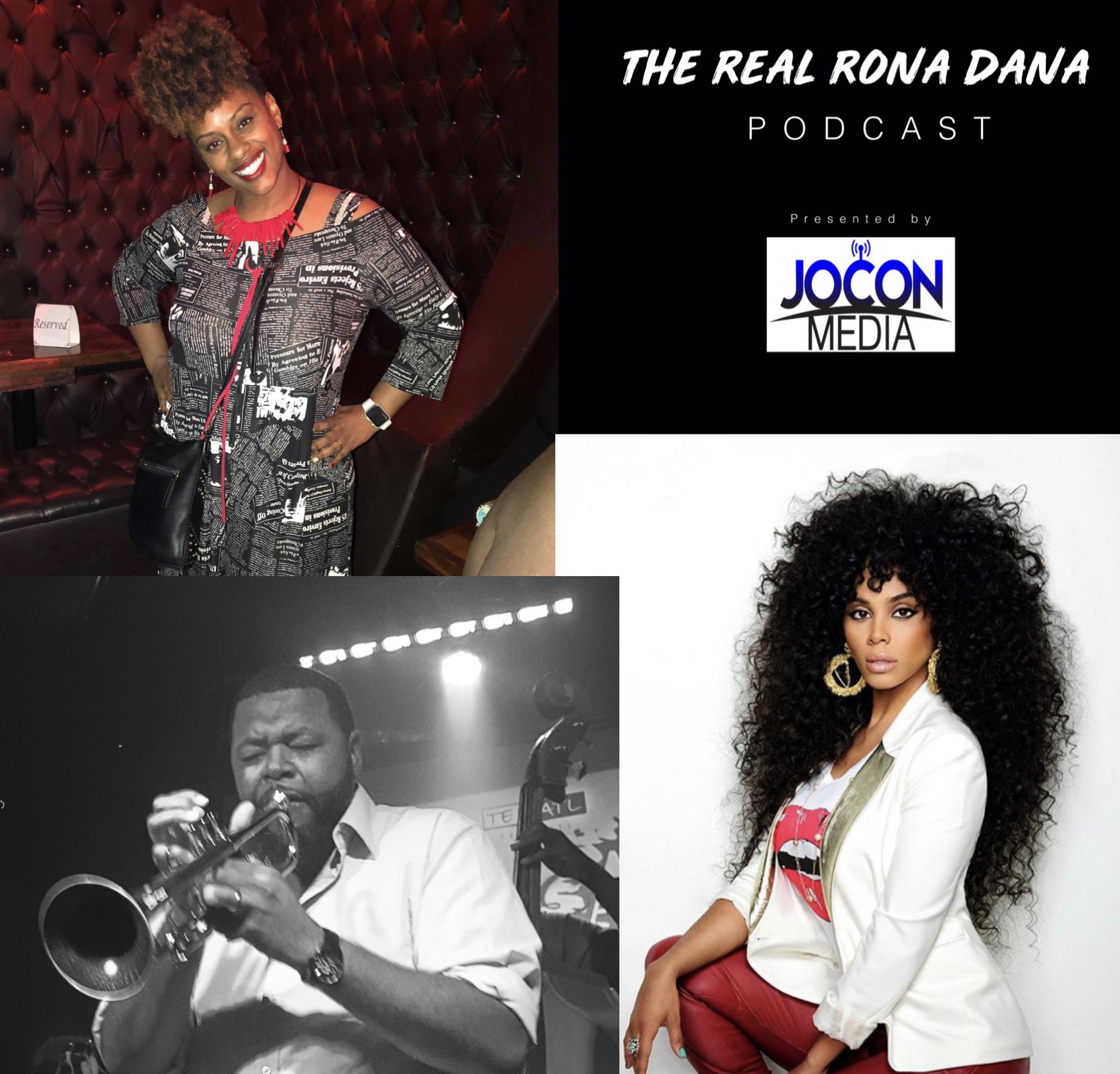 Host Rona Dana (top left), Professional Trumpeter Melvin Jones, Recording Artist & Actor Claudette Ortiz