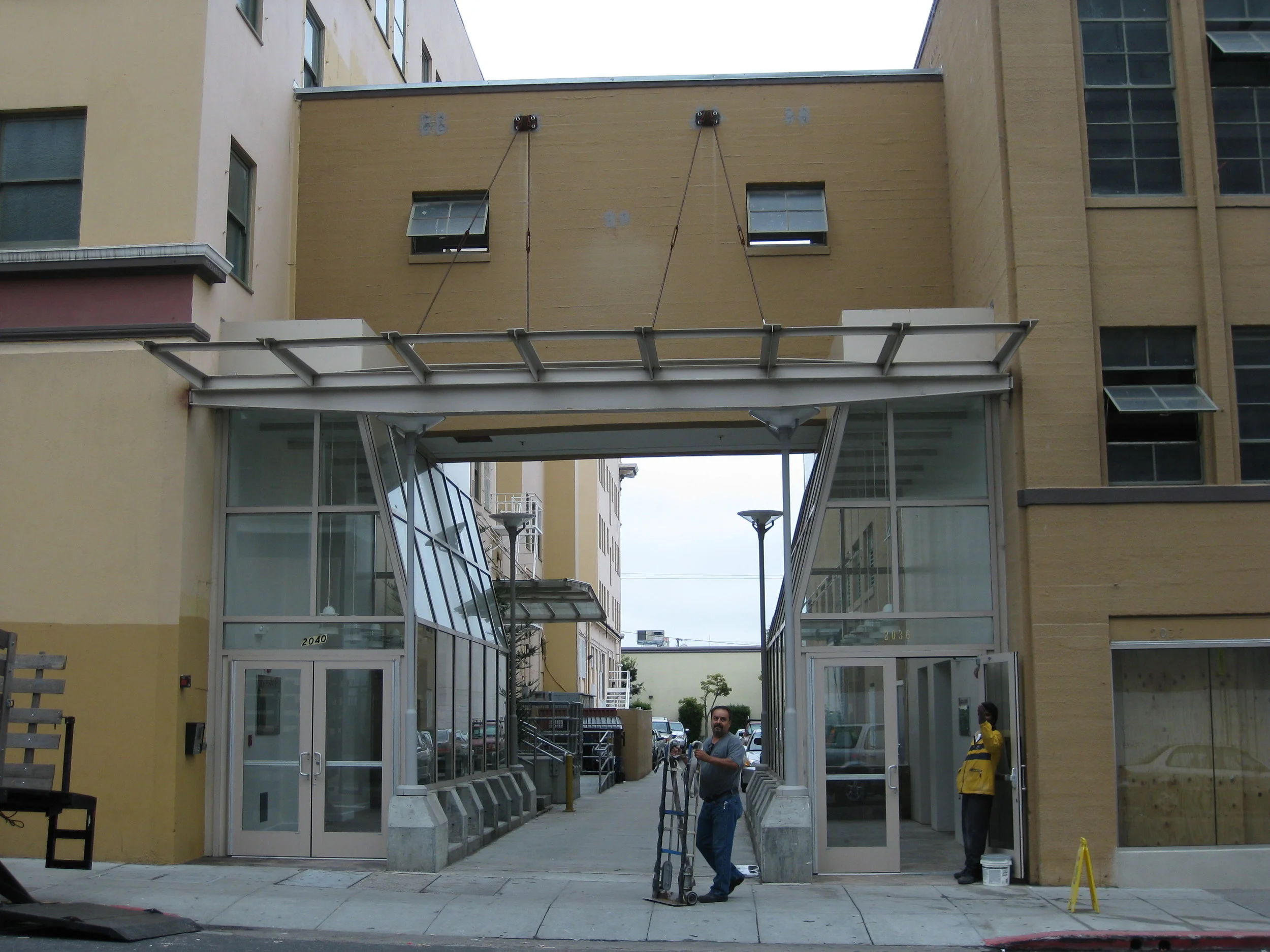 New elevator lobbies and canopy between main building and annex