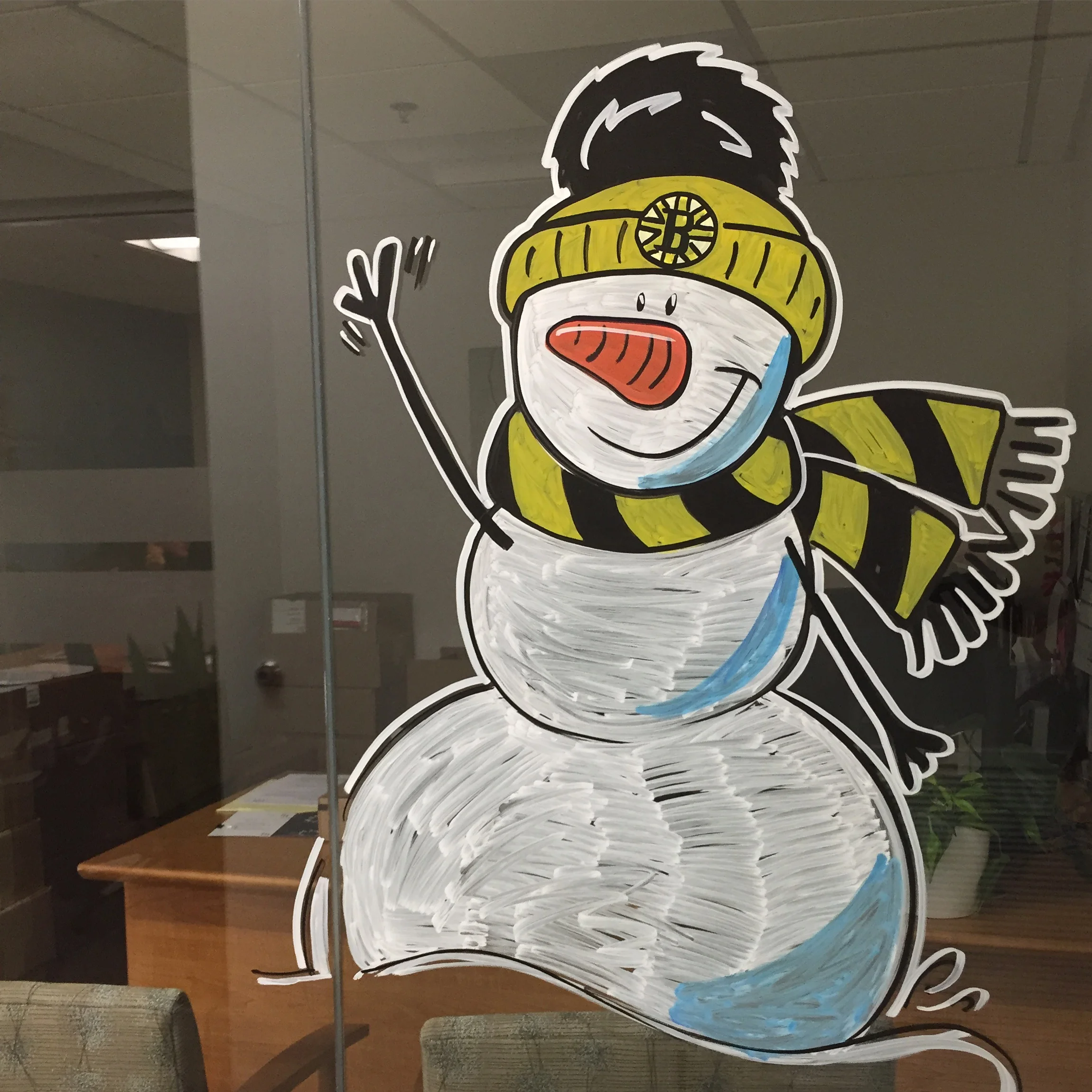 Bruins Snowman window splash