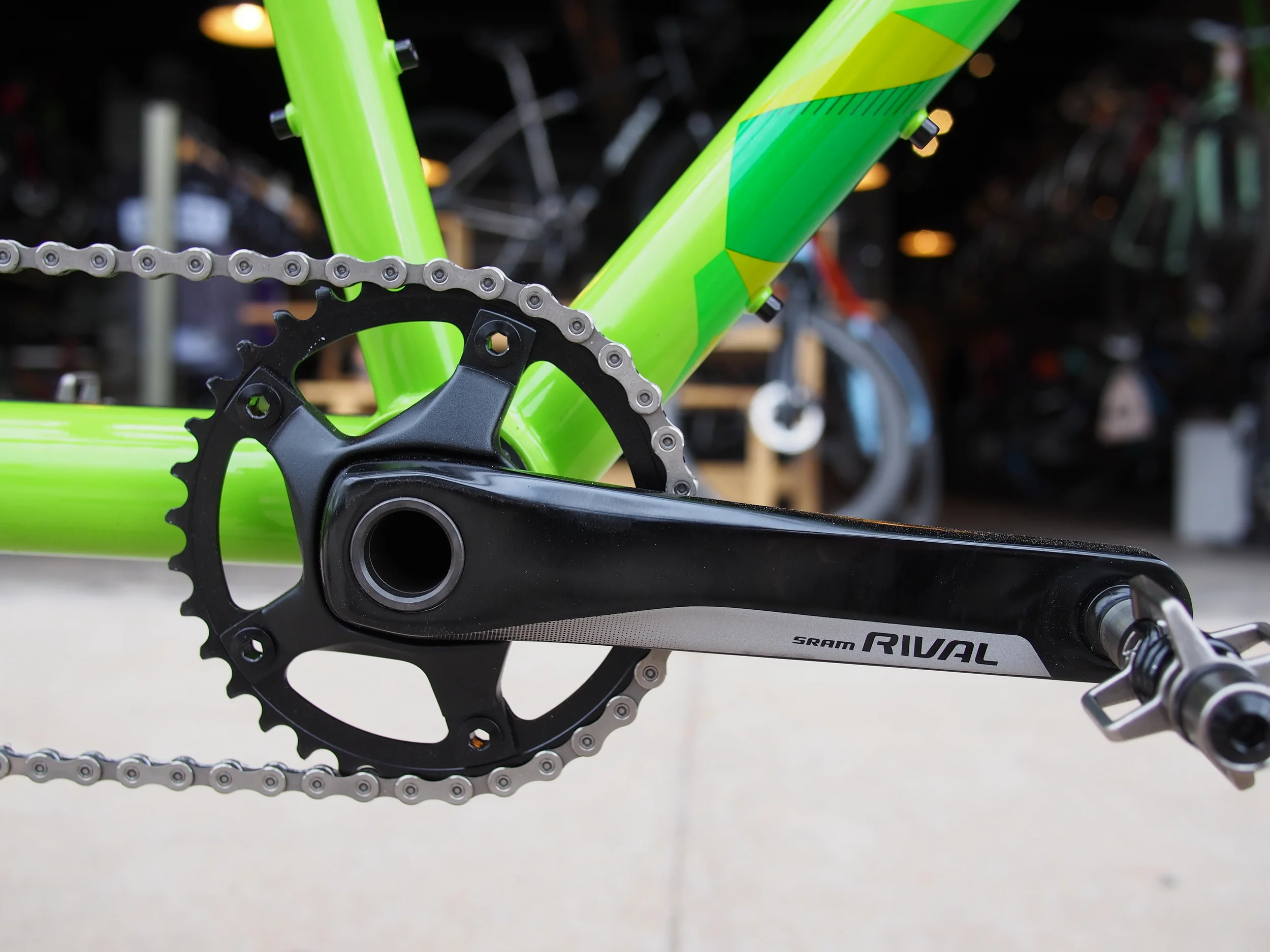 110 BCD Road Spider installed on a GX MTB crank to give the space needed for the rear 1x chainring. Austin at the shop made this beautiful conversion happen. Without him, most things wouldn't get done.
