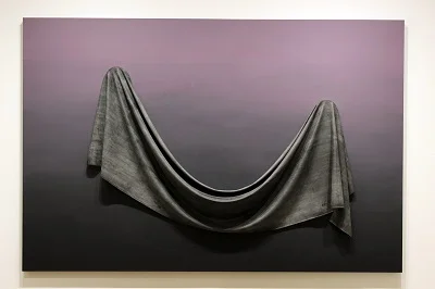 Mitchell's piece, Limousine. Acrylic latex on wood panel and black neoprene. 72 X 180 in.