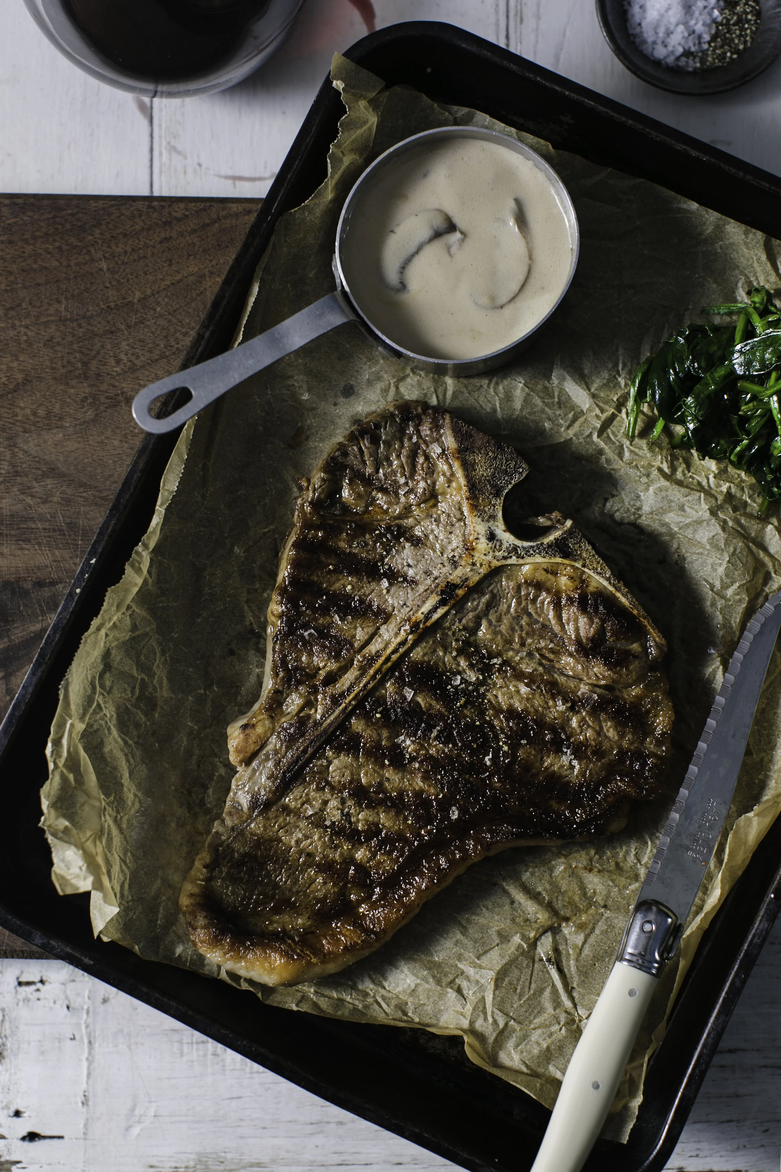 T-bone Steak with Mushroom Sauce
