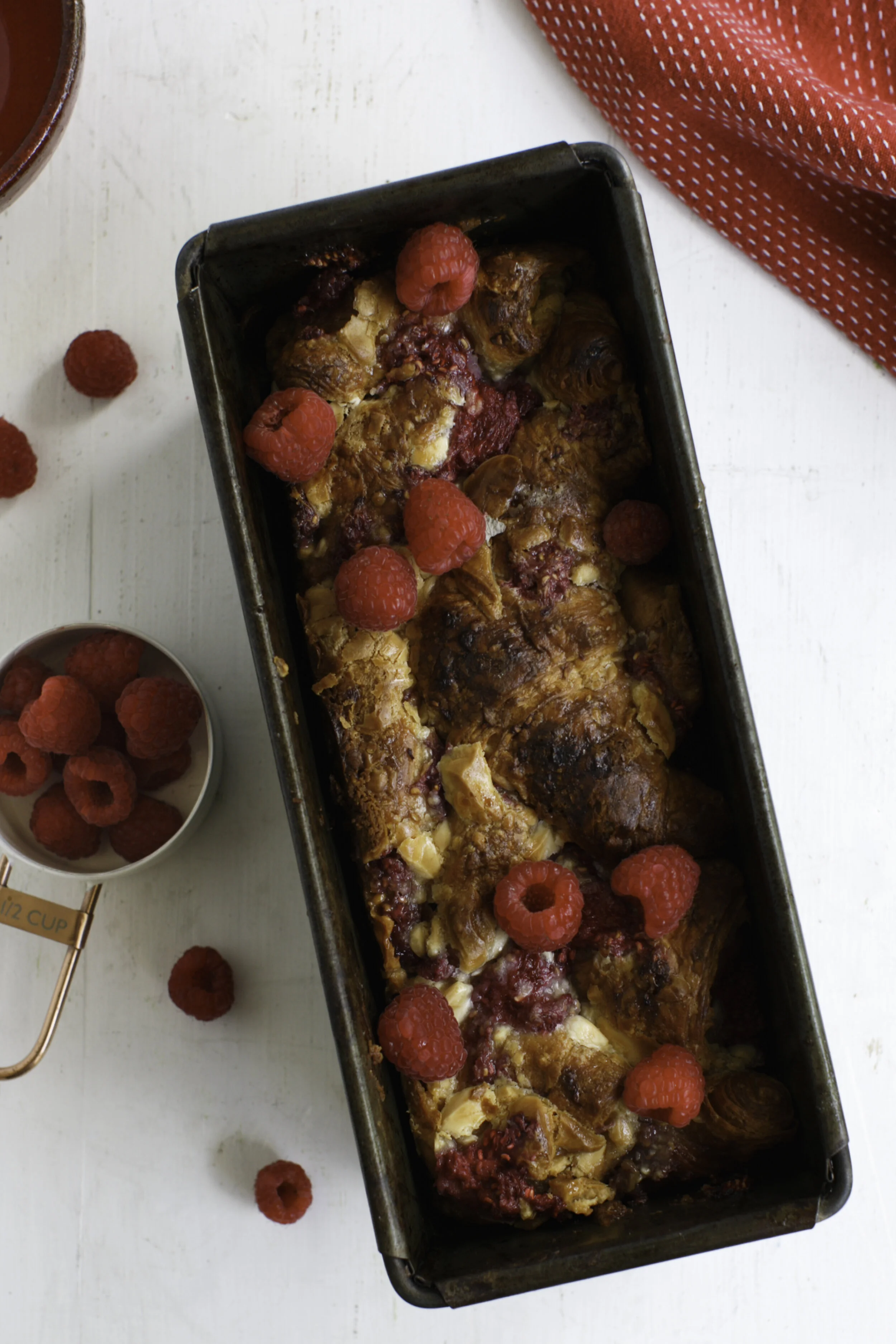 White Chocolate and Raspberry Croissant Pudding