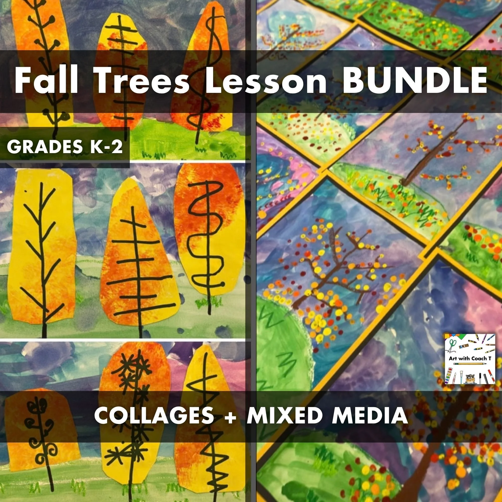 Fall Trees Art Lesson Bundle | Collage and Mixed Media