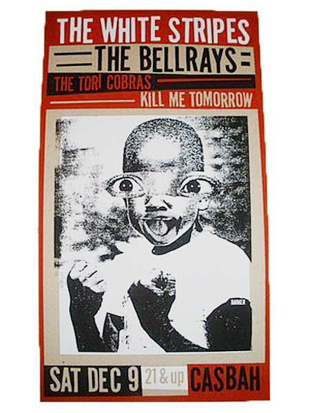 Silk screen on chip board concert poster by David Barker.
