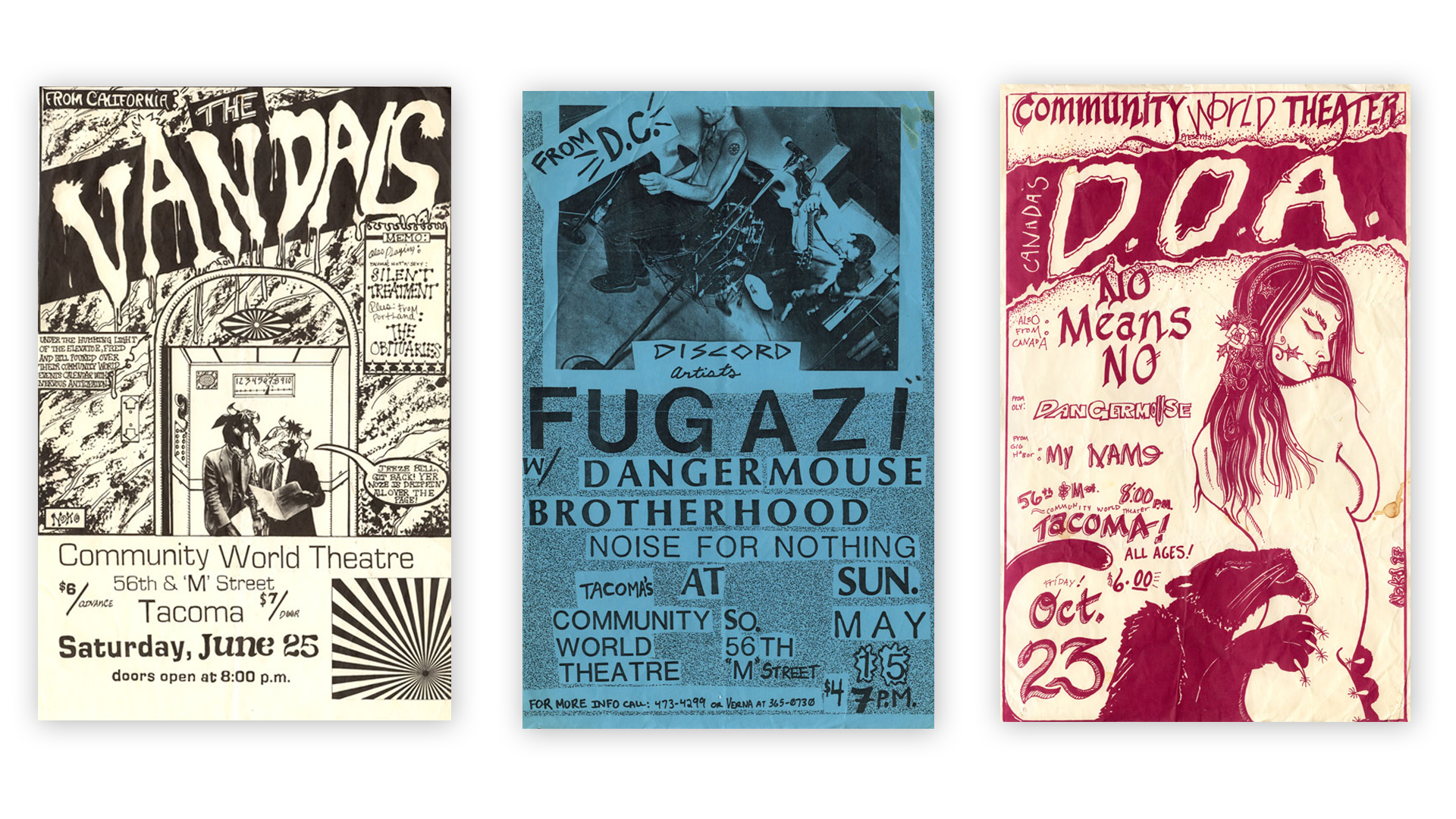 A selection of other flyers advertising Community World Theater shows during the venues short 1987-1988 run. Despite the venues short life it produced a plethora of outstanding flyers. 