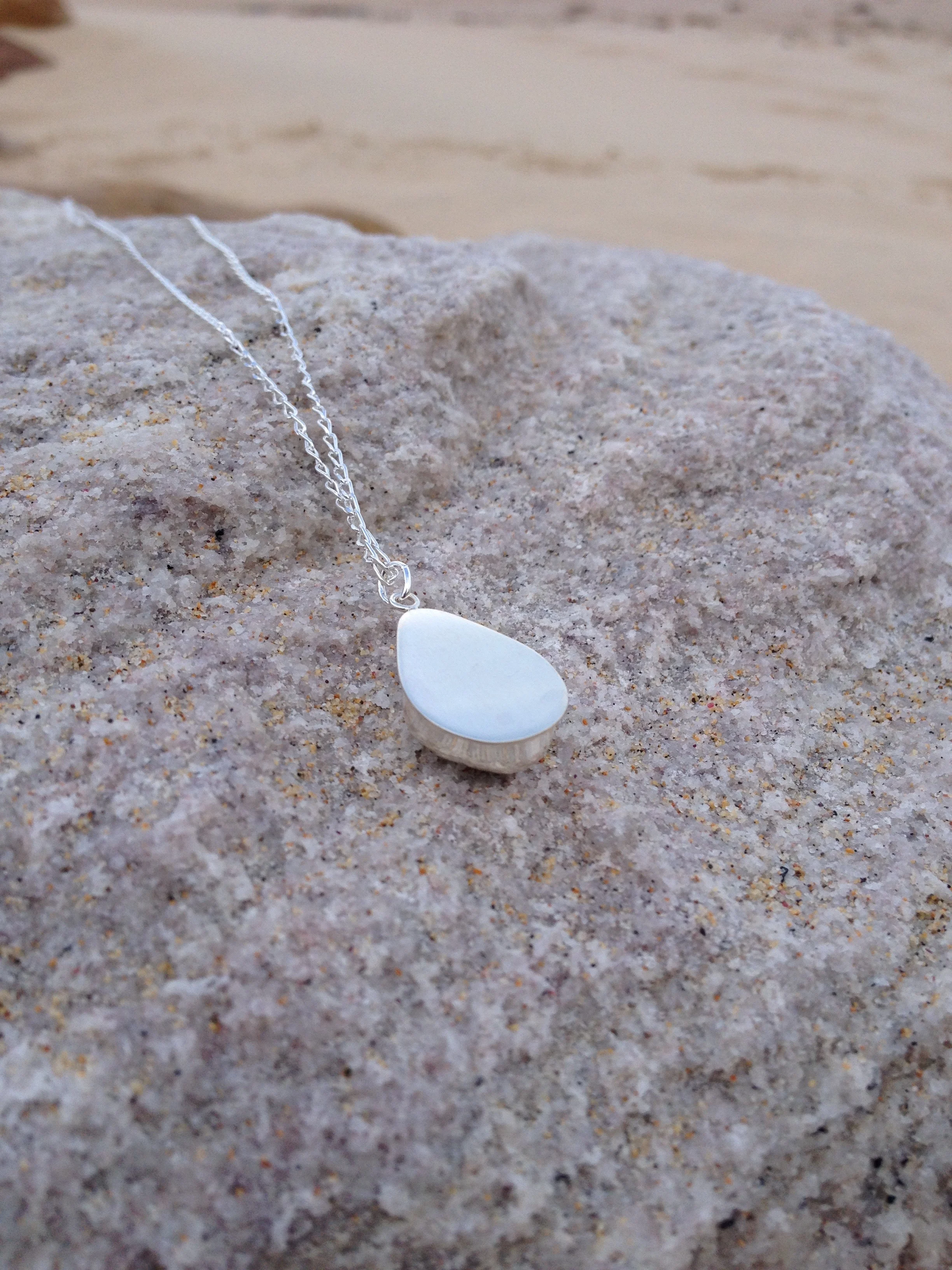 White Sea Glass Tear Drop Necklace