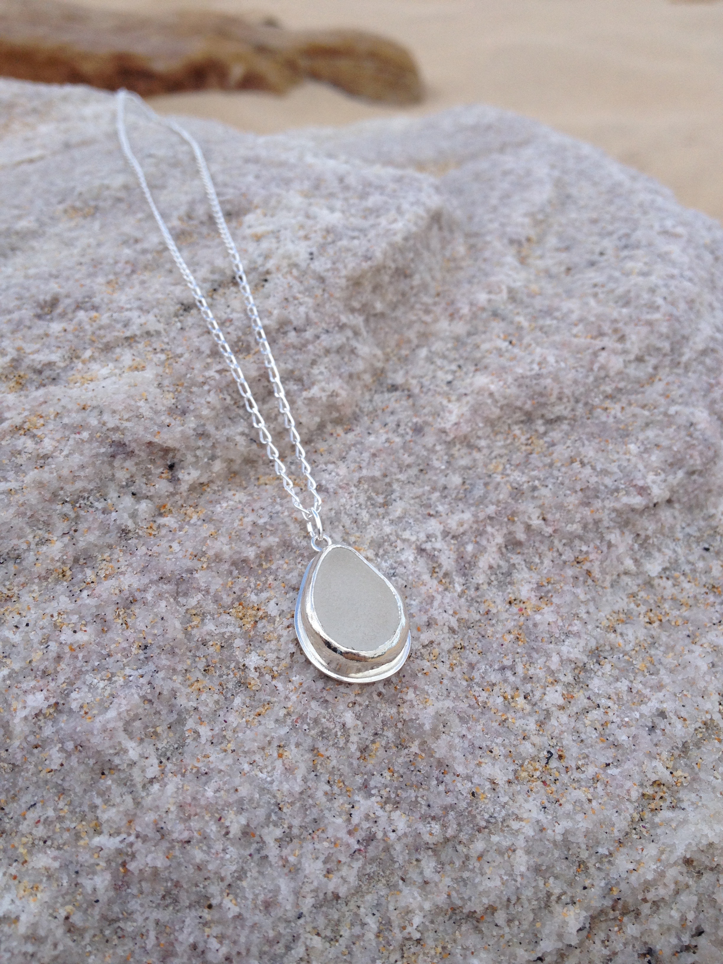 White Sea Glass Tear Drop Necklace