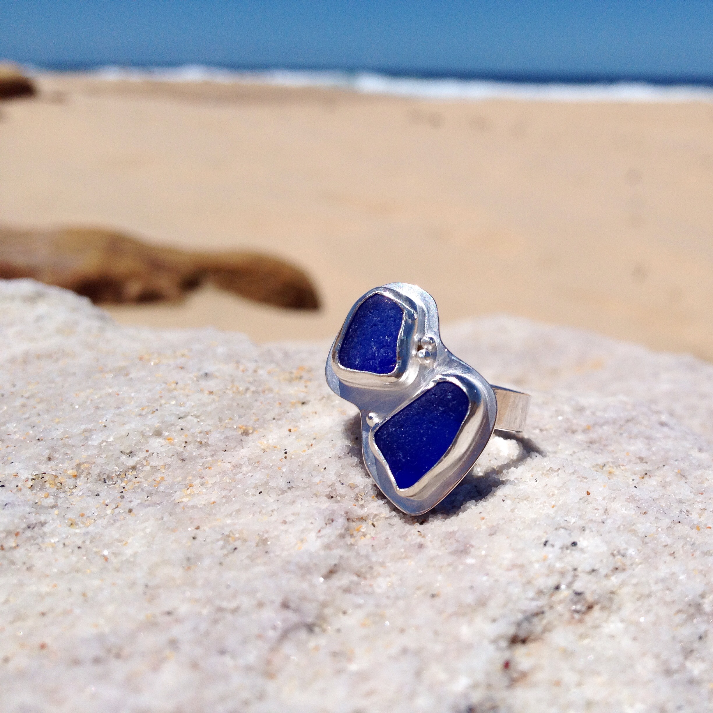 Double Cobalt Sea Glass Ring