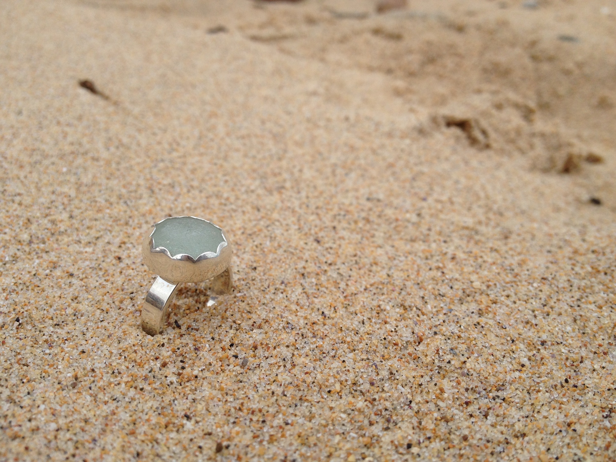 Light Blue Scalloped Sea Glass Ring