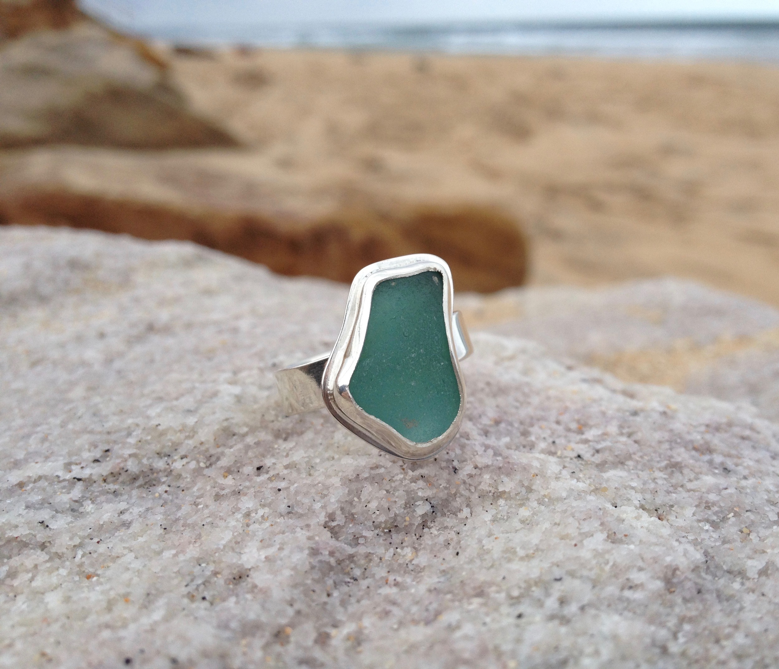 Abstract Turquoise Sea Glass Ring