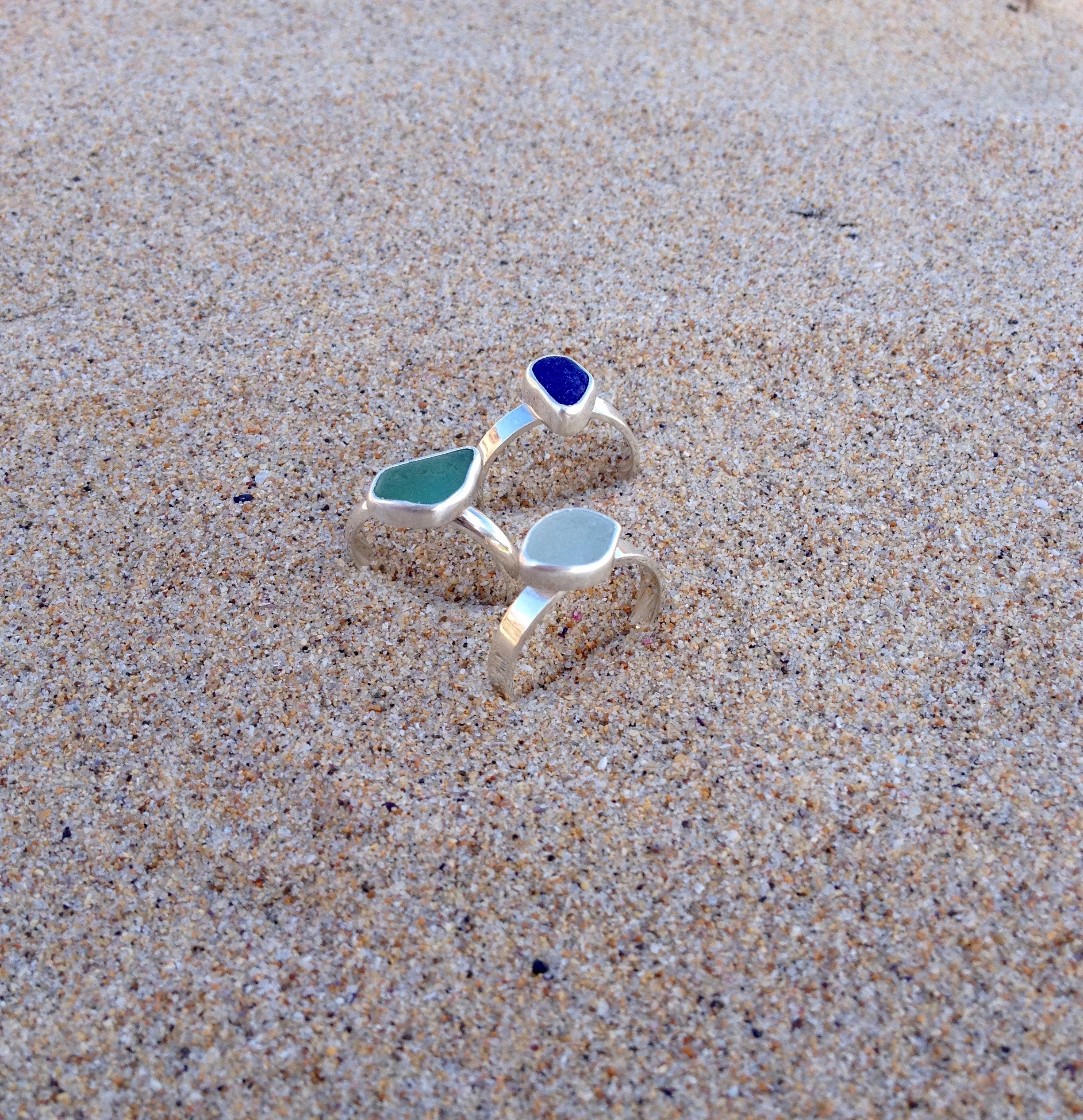 Stackable Sea Glass Rings Set