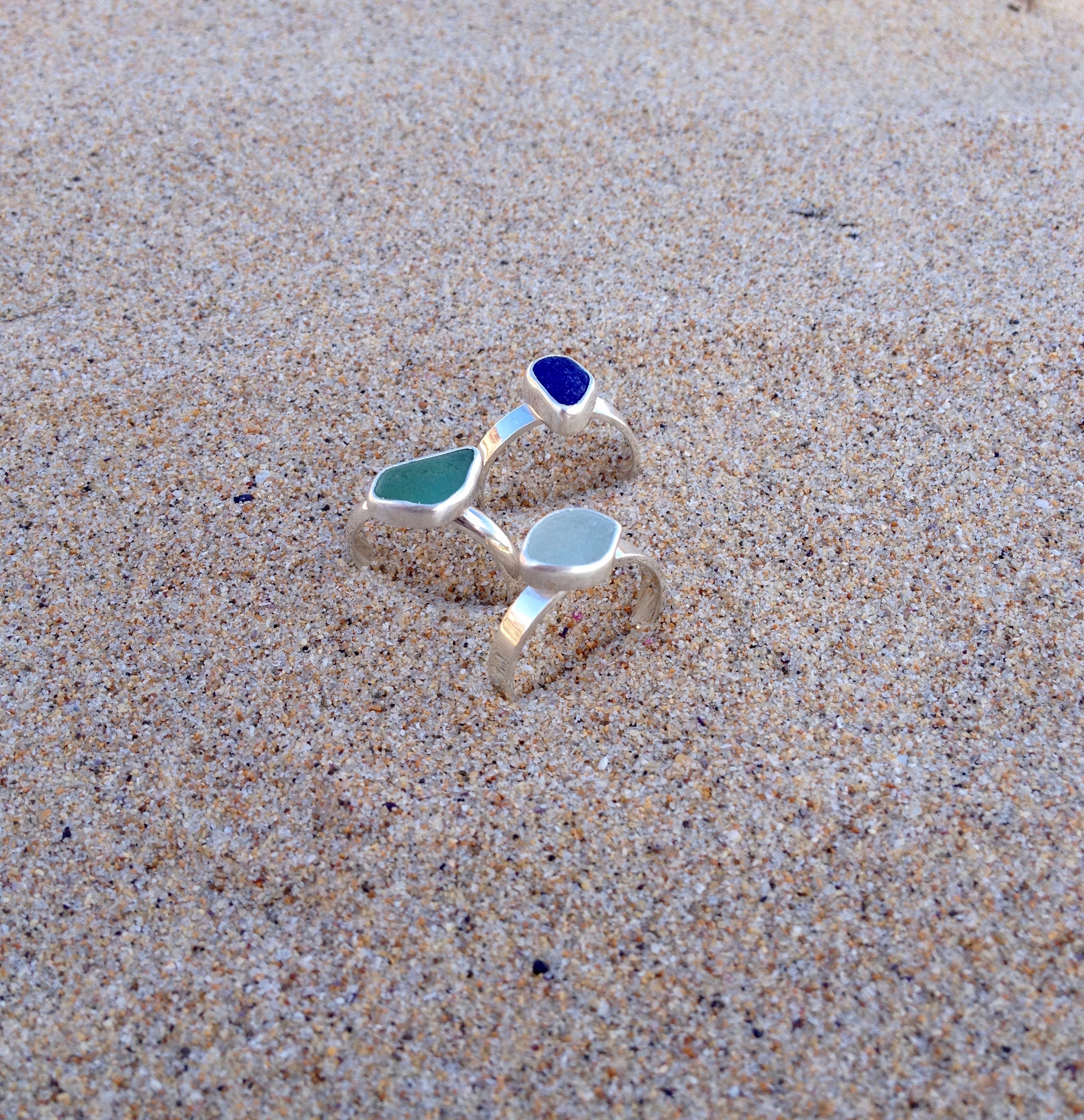 Stackable Sea Glass Rings Set