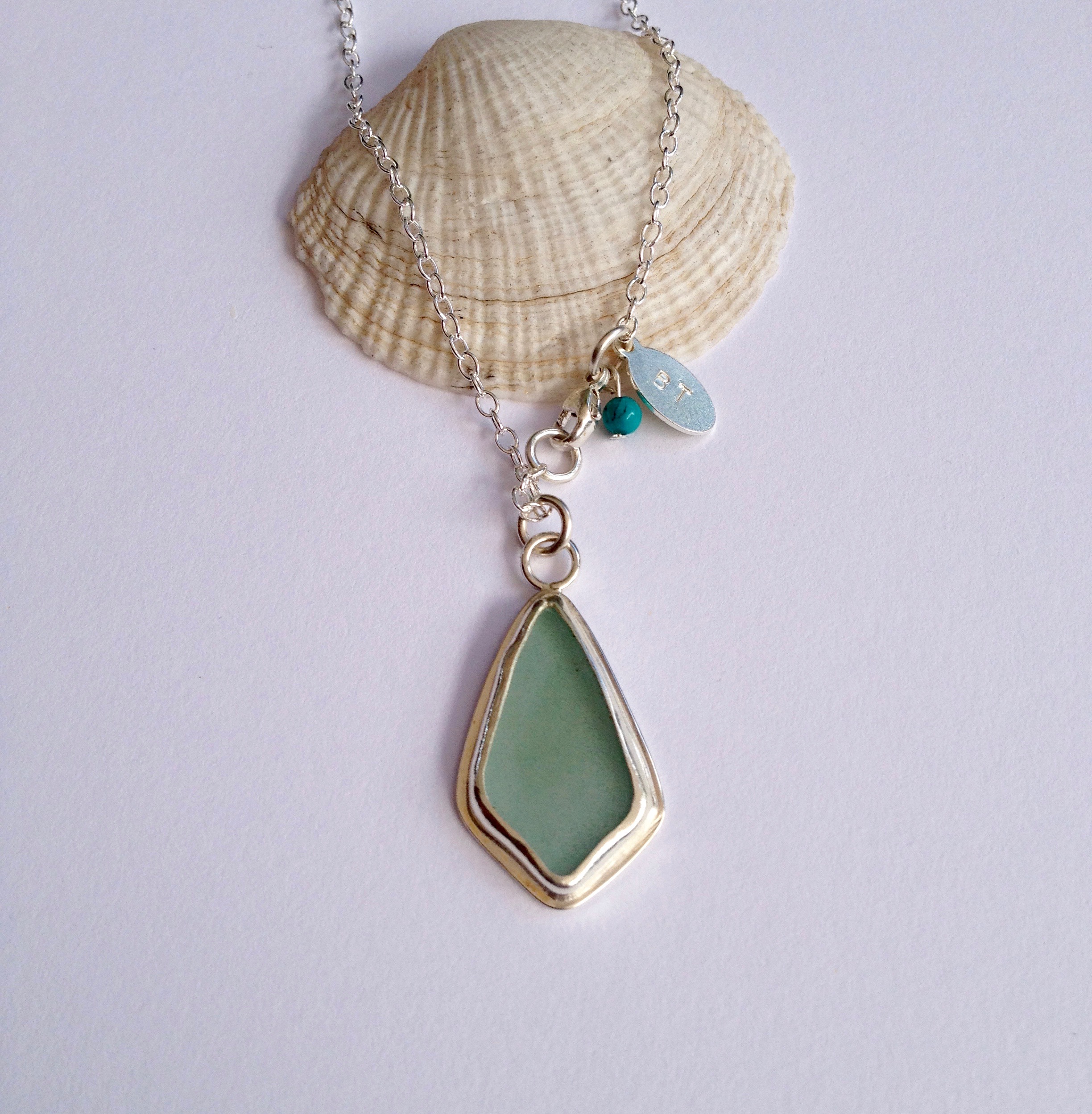 Light Turquoise Diamond Sea Glass Necklace