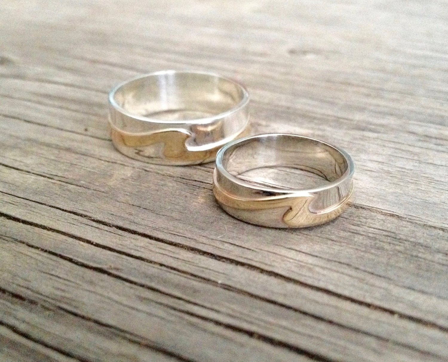 Mens Wave Ring in 10Kt White Yellow Gold — Bridget Turner Jewellery