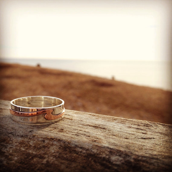 Mens Sterling Silver & Copper Wave Ring