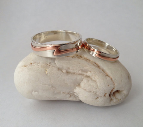 Ladies Sterling Silver & Copper Wave Ring