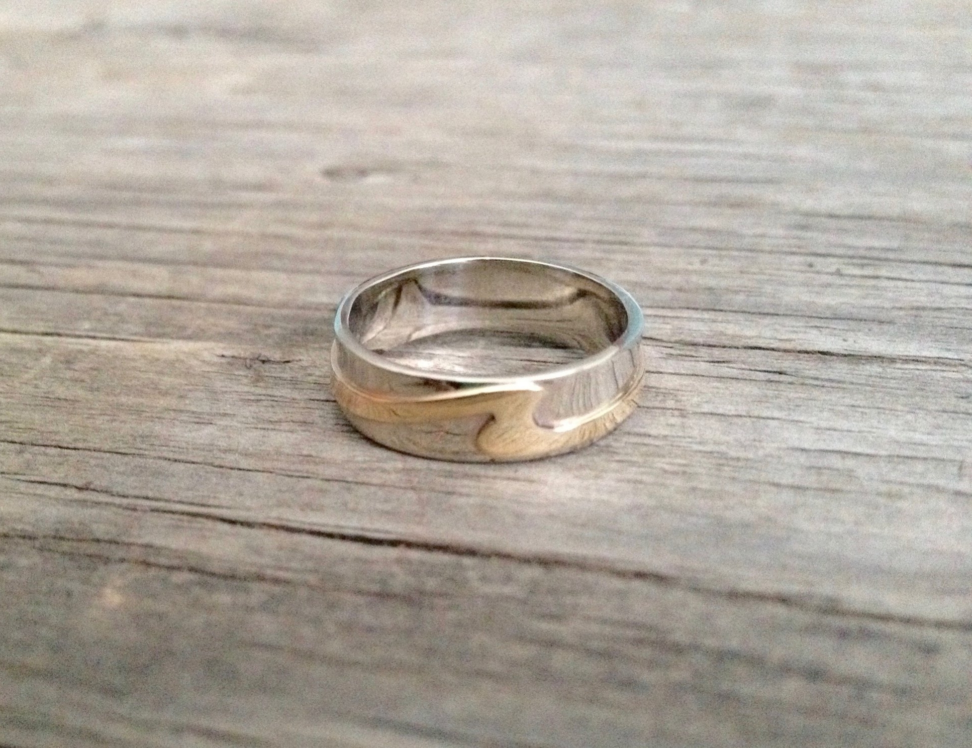 Ladies Sterling Silver & 10kt Yellow Gold Wave Ring