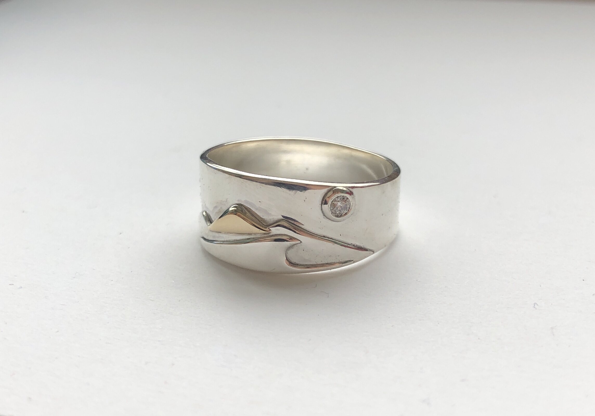 Mountains and Surf Ring, Silver Surf and Mountain Ring, Full Moon Surf Ring, Gold and Silver Surf Ring