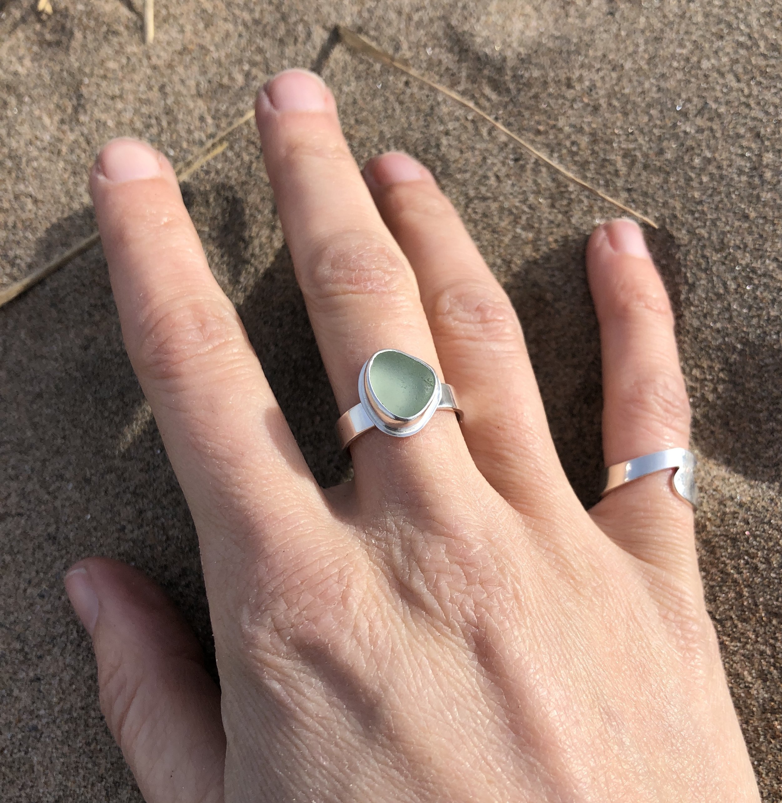 Green Sea Glass Ring in Silver