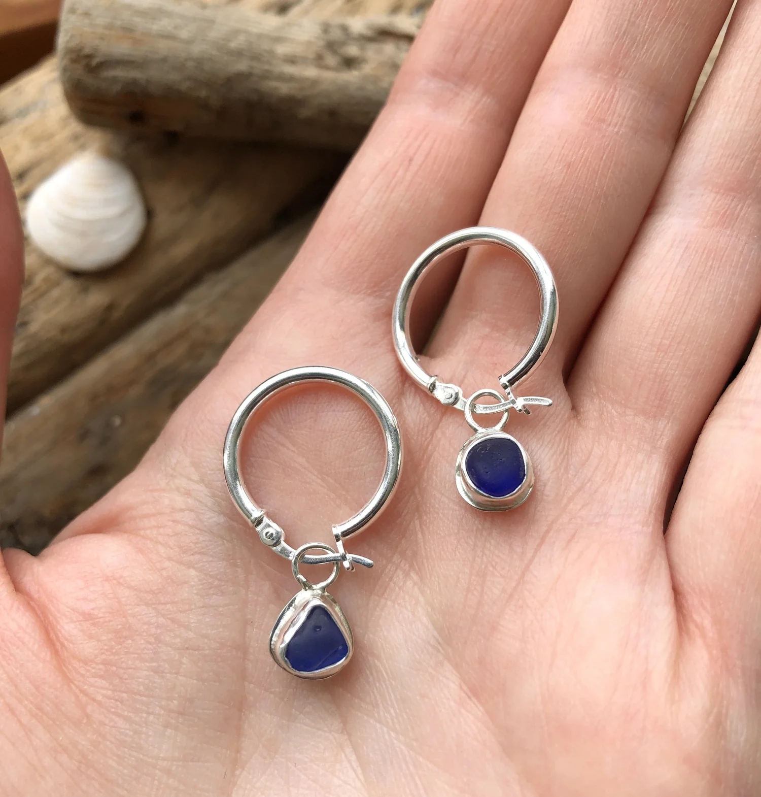 Cobalt Blue Sea Glass Hoop Earrings — Bridget Turner Jewellery
