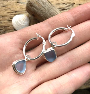 Earring Sets Sterling Silver Hoop Earrings Light Blue Sea Glass