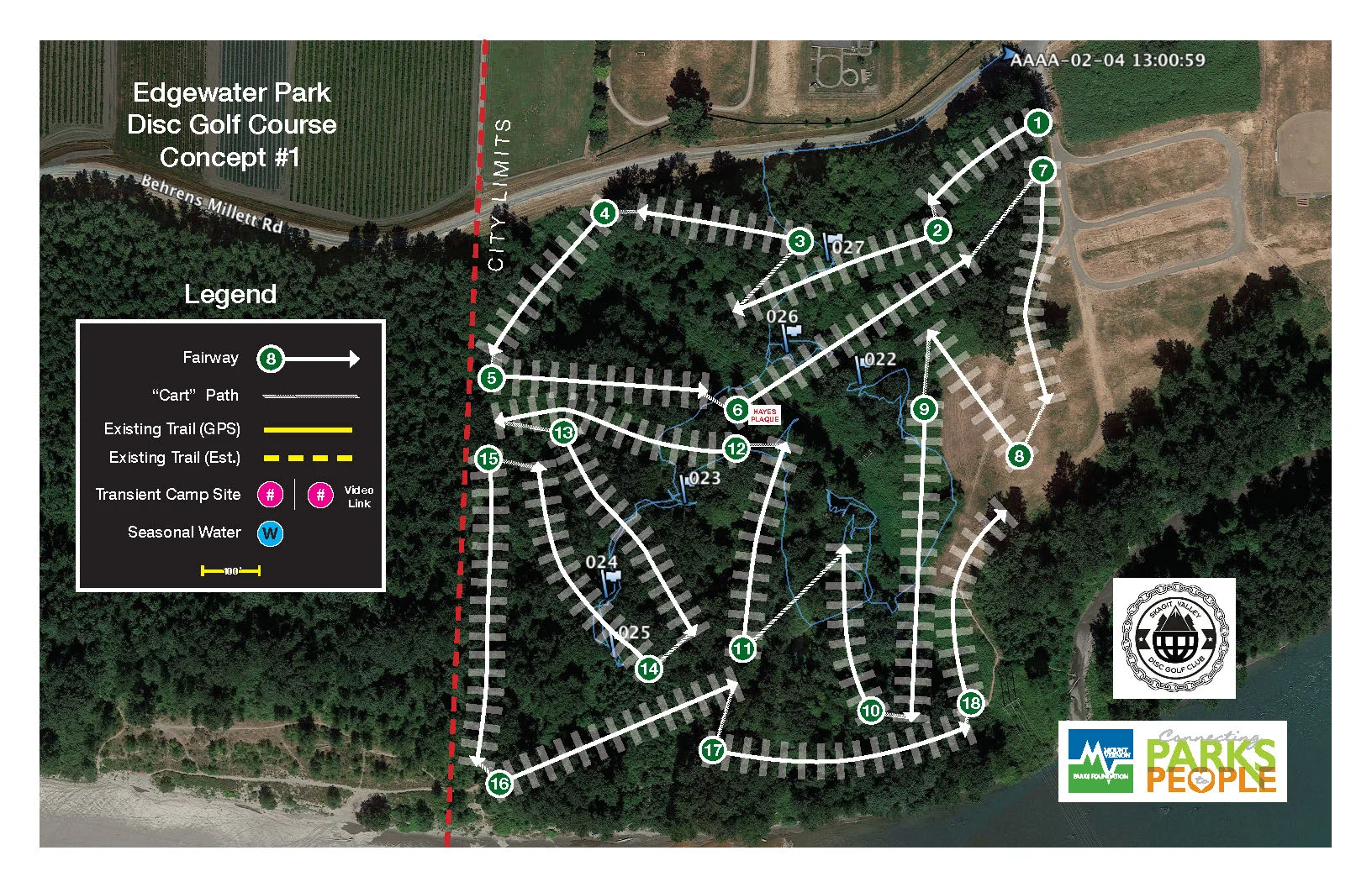 MVPF's conceptual plan for trails and surrounding brush mitigation for walking and disc golf use.