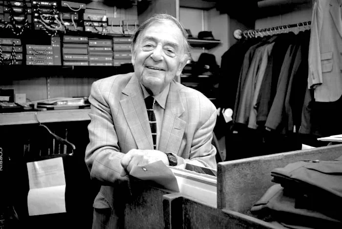 Ninety-year-old trad clothier Charlie Davidson photographed by Ivy-Style.com at The Andover Shop. 