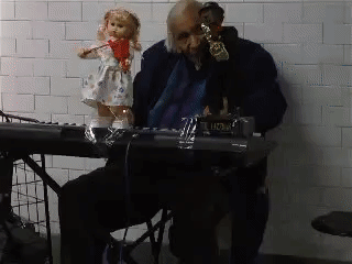 Uncle Keith recording his version of Akon' s Smack That for Asda.