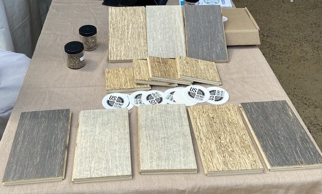  Samples of hemp-based flooring manufactured by HempWood of Murray, Ky., at USHBA’s booth.   Photo by Michael Sirak   