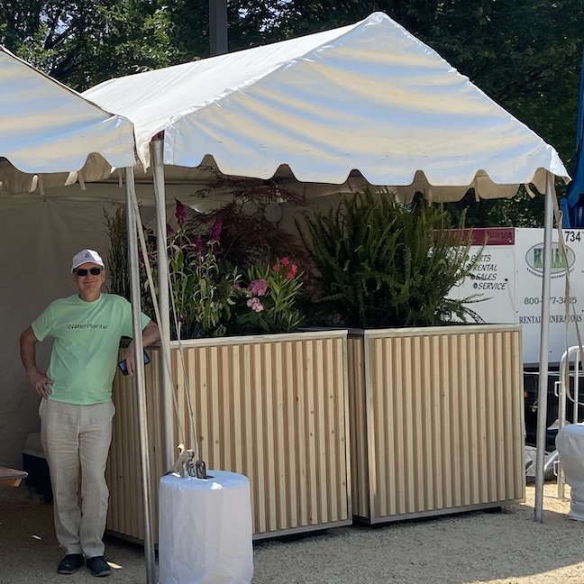  WaterPlantir's modular planter-housed septic treatment system on display at the 2023 Innovative Housing Showcase in Washington, D.C., June 10, 2023. It would be nice to see hemp-based paneling on the walls of these planters one day. &nbsp; Photo by 