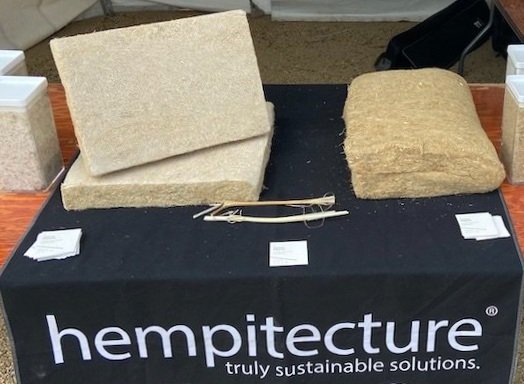  PlantPanel rigid insulation (left) and HempWool thermal insulation (right) on display at Hempitecture’s table.   Photo by Michael Sirak  