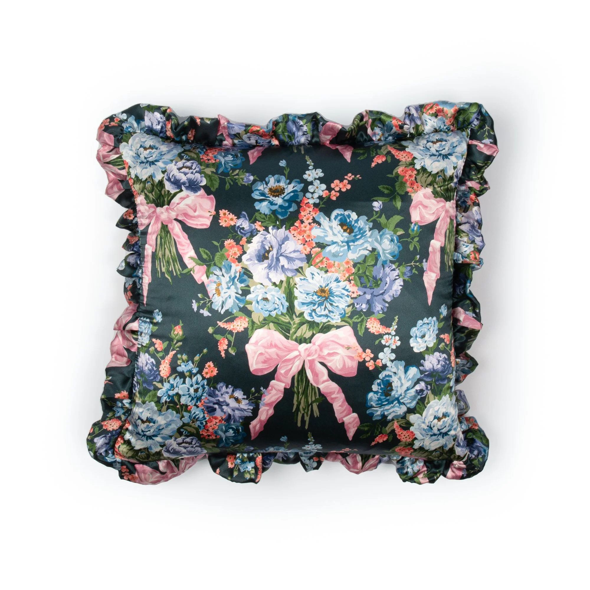 Silk Ruffle Cushion made with Liberty Fabric 'Bow Bouquet'