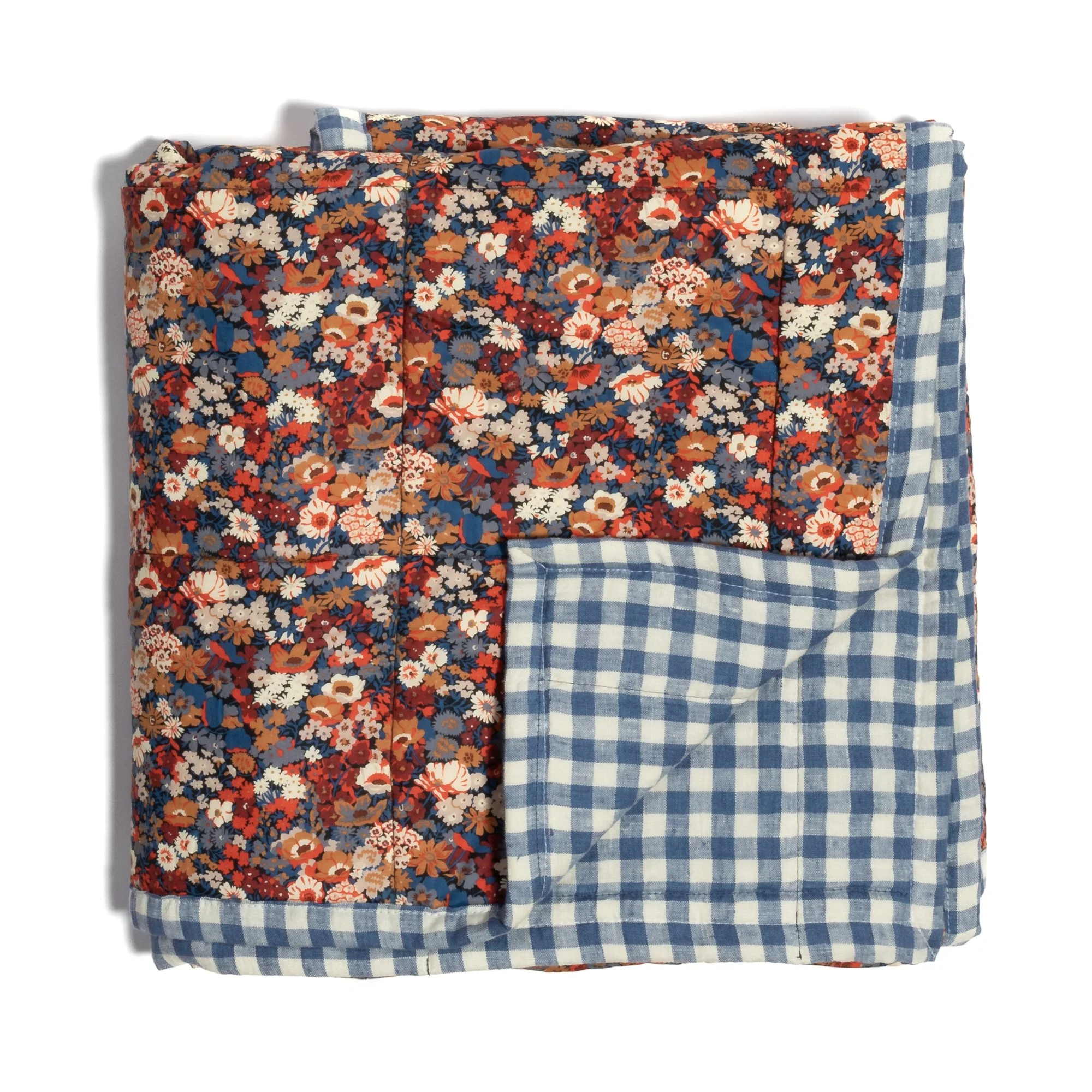 Quilt made from Liberty Fabrics 'Thorpe Navy' and blue check linen