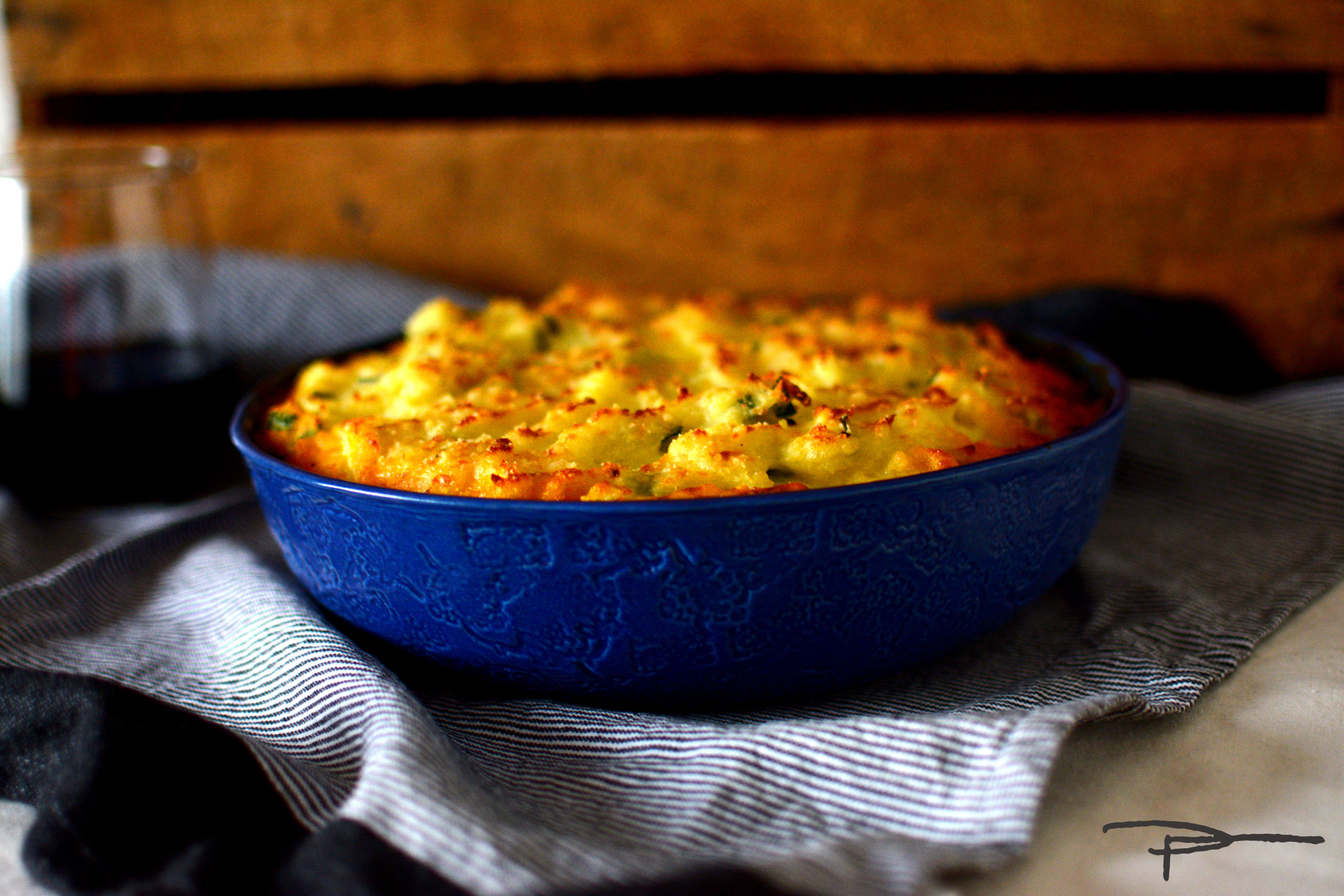 Shepherd's Pie served up in an Indigo Lady Baker bowl