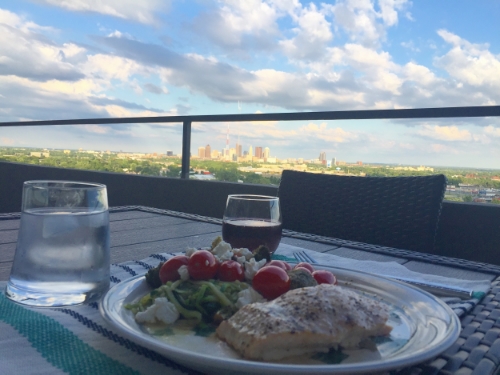 This is me finding ease on a weeknight, enjoying a delicious dinner with Alex on the balcony. Mmmmmm ease tasted good that night!